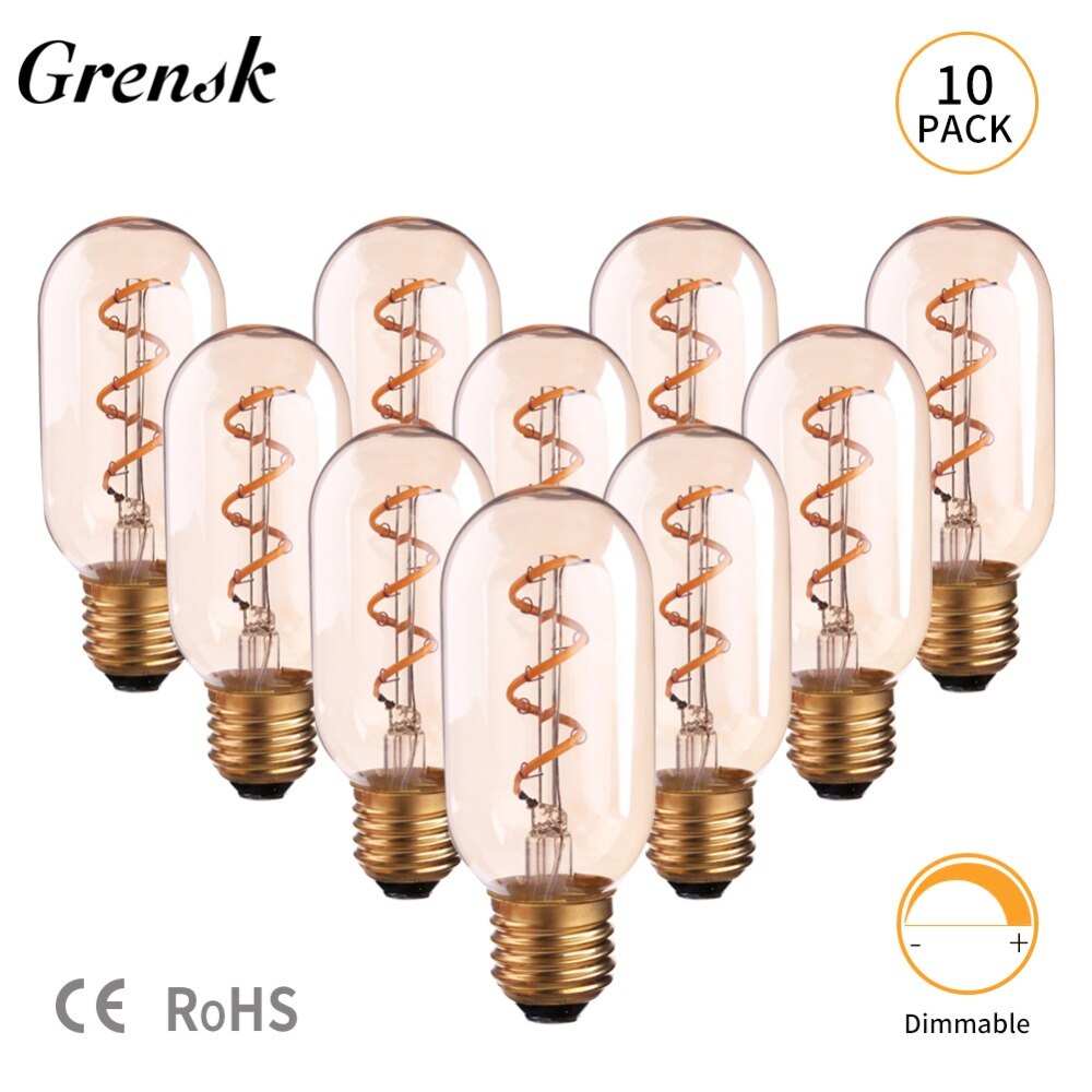 Grensk LED 필라멘트 전구, T45 LED 2200K 조도 조절 가능, 유연한 에디슨 전구, E27 220v, 가정용 테이블 램프